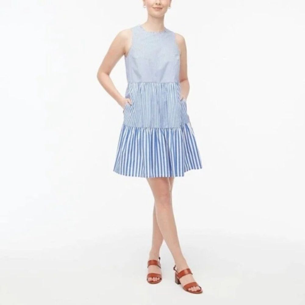 J. Crew Striped sleeveless tiered mini dress in cotton poplin